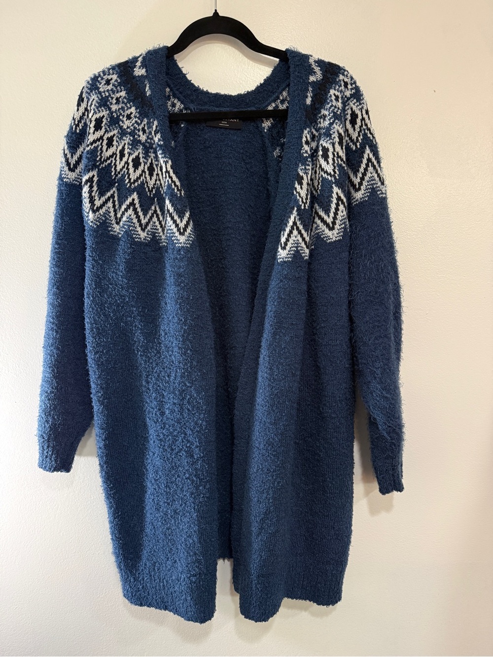 Lane Bryant Blue Fair Isle Longline Cardigan Sweater Women 22/24 Cozy Open Front